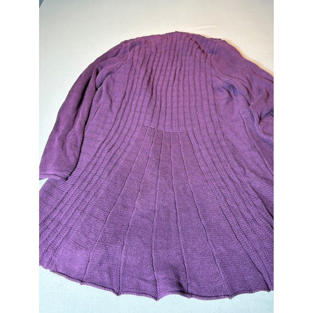 Notations Purple Open Front Cardigan Sweater Womens Medium A-Line Mixed Knit - Picture 3 of 6